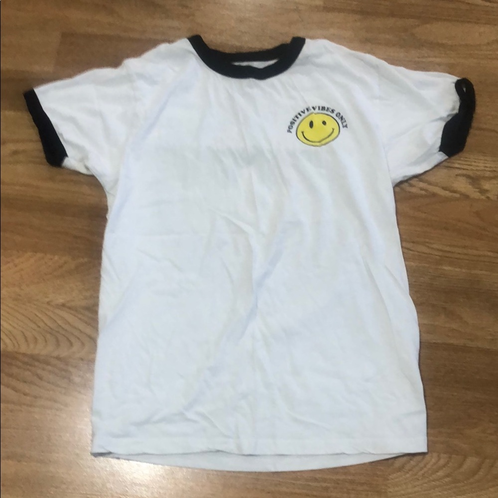 On Fire Black and White Short Sleeve Tee with Smiley Design
